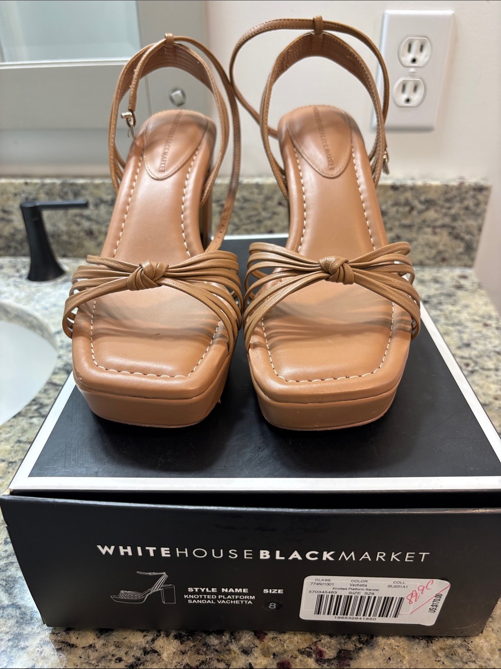 White House Black Market Tan Knotted Platform Sandal with Ankle Strap